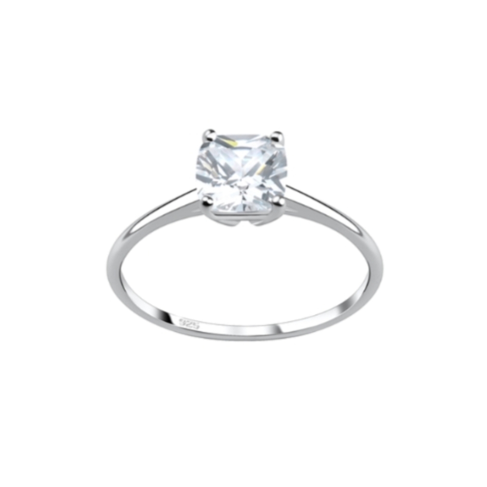 Sterling Silver Ring Cushion Cubic Zirconia. Size 7. New.